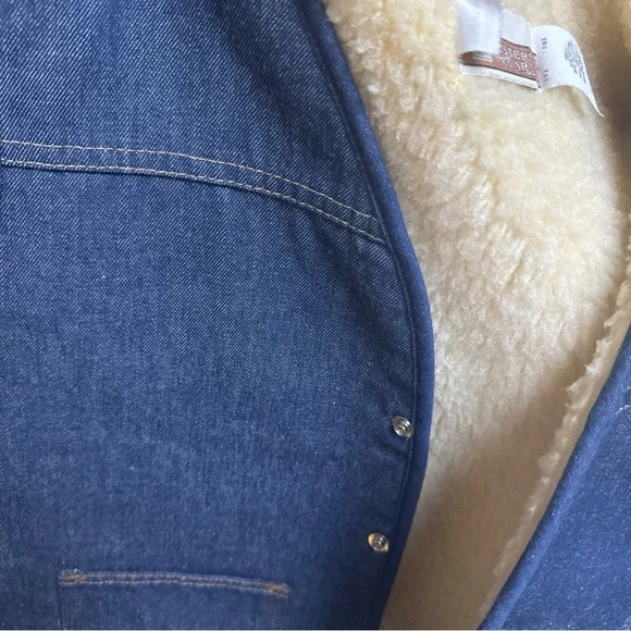 Vintage Sears Roebucks Western Wear Sherpa Vest Mens XL Biker Cowboy Denim Blue - Picture 14 of 14